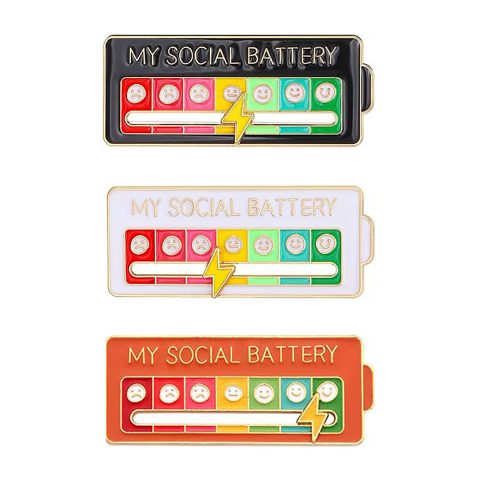Social Battery Slider Pin, Funny Social Battery Pin for 7 Days, My Social Battery Slider Pins for Work