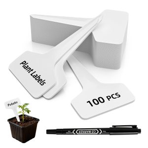 100 Pcs 4" Plant Labels with Marker Pen, Waterproof T-Type Garden Tags for Seeds, Flowers