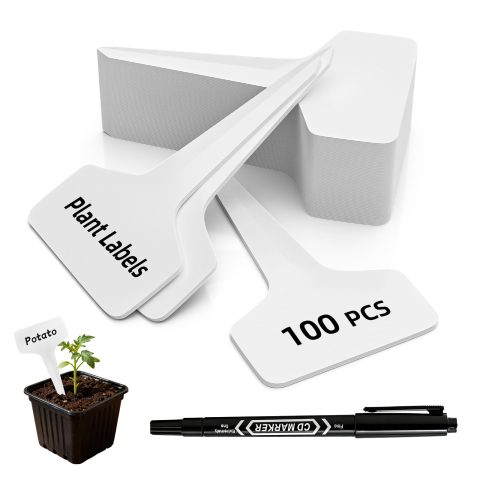 100 Pcs 4" Plant Labels with Marker Pen, Waterproof T-Type Garden Tags for Seeds, Flowers