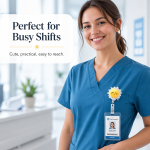 Cute Smiley Sun Retractable ID Badge Holder for Pediatric Nurses