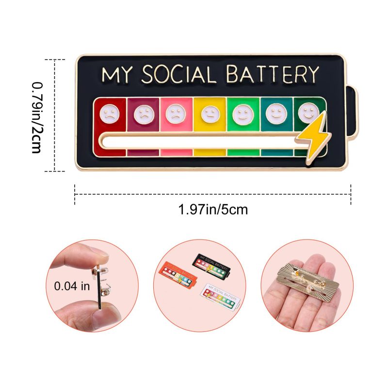 Social Battery Slider Pin, Funny Social Battery Pin for 7 Days, My Social Battery Slider Pins for Work