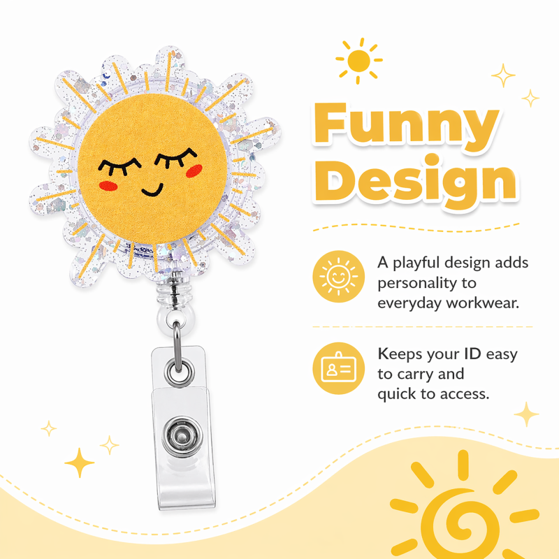 Cute Smiley Sun Retractable ID Badge Holder for Pediatric Nurses
