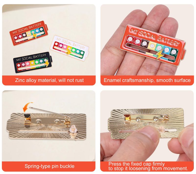 Social Battery Slider Pin, Funny Social Battery Pin for 7 Days, My Social Battery Slider Pins for Work