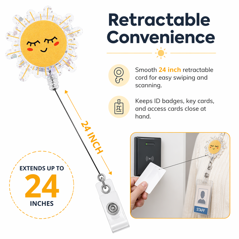 Cute Smiley Sun Retractable ID Badge Holder for Pediatric Nurses