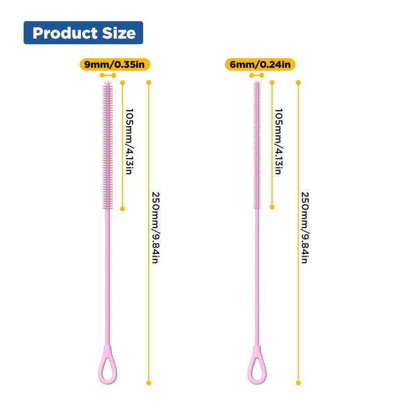 Silicone Straw Cleaner Brush, 2Pcs Reusable Straw Brush Extra Long for Cleaning Tumbler