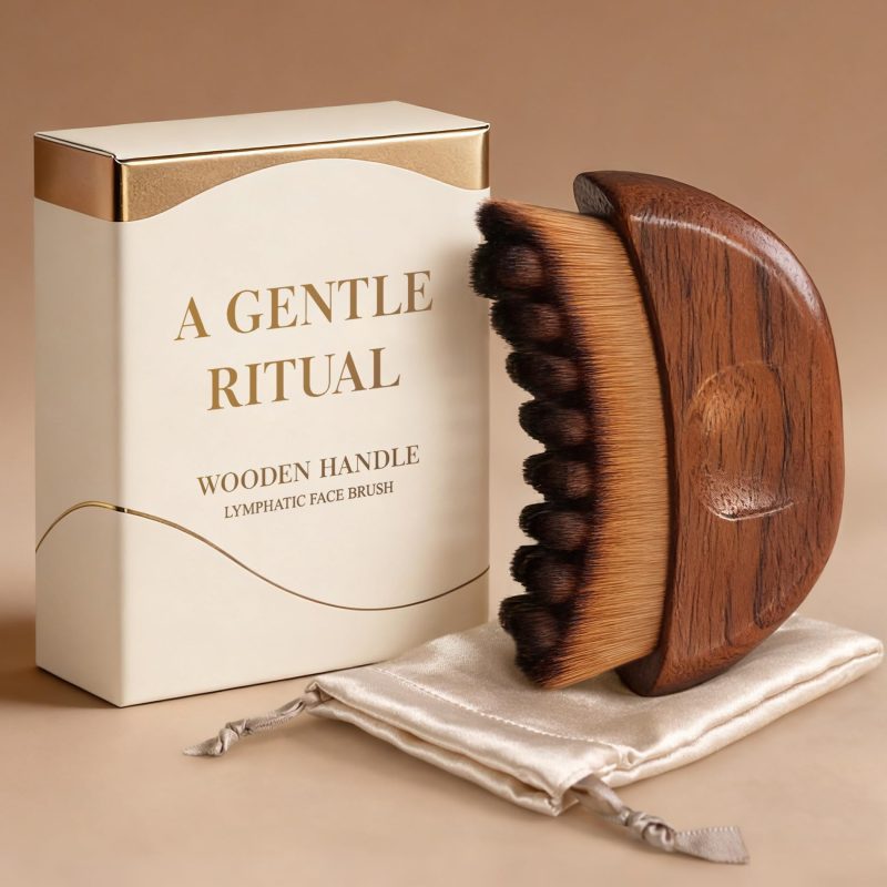 Lymphatic Contour Face Brush, Wooden Face Brush for Lymphatic Drainage