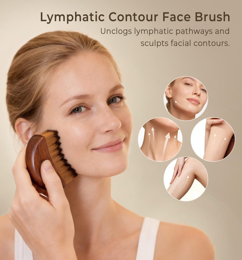 Lymphatic Contour Face Brush, Wooden Face Brush for Lymphatic Drainage