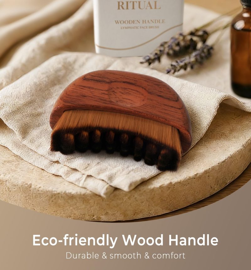 Lymphatic Contour Face Brush, Wooden Face Brush for Lymphatic Drainage