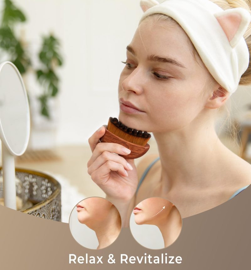 Lymphatic Contour Face Brush, Wooden Face Brush for Lymphatic Drainage