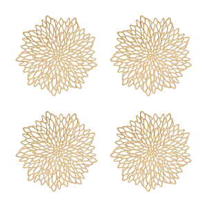 Set of 4 Round Placemats Gold, Heat-Resistant PVC Table Mats