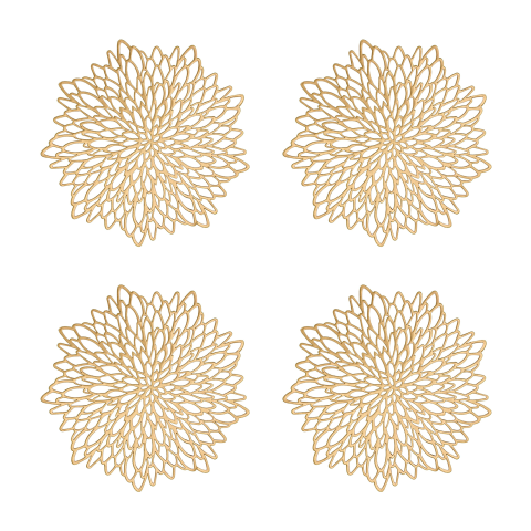 Set of 4 Round Placemats Gold, Heat-Resistant PVC Table Mats