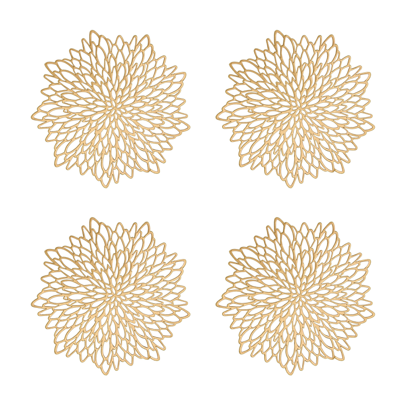 Set of 4 Round Placemats Gold, Heat-Resistant PVC Table Mats
