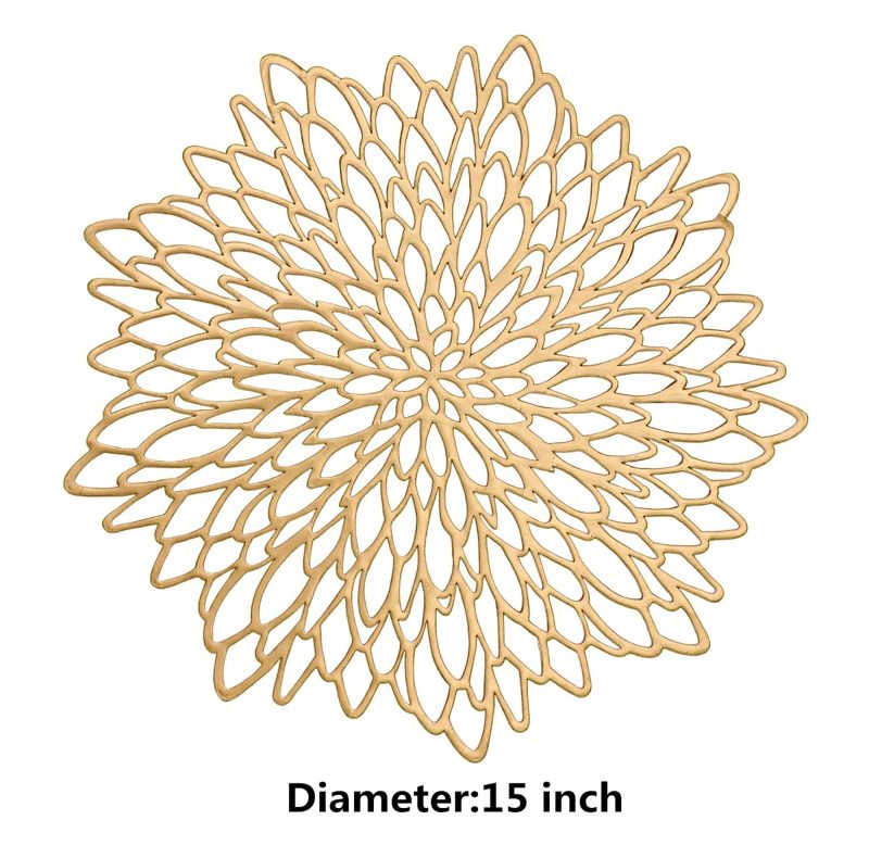 Set of 4 Round Placemats Gold, Heat-Resistant PVC Table Mats