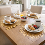 Set of 4 Round Placemats Gold, Heat-Resistant PVC Table Mats