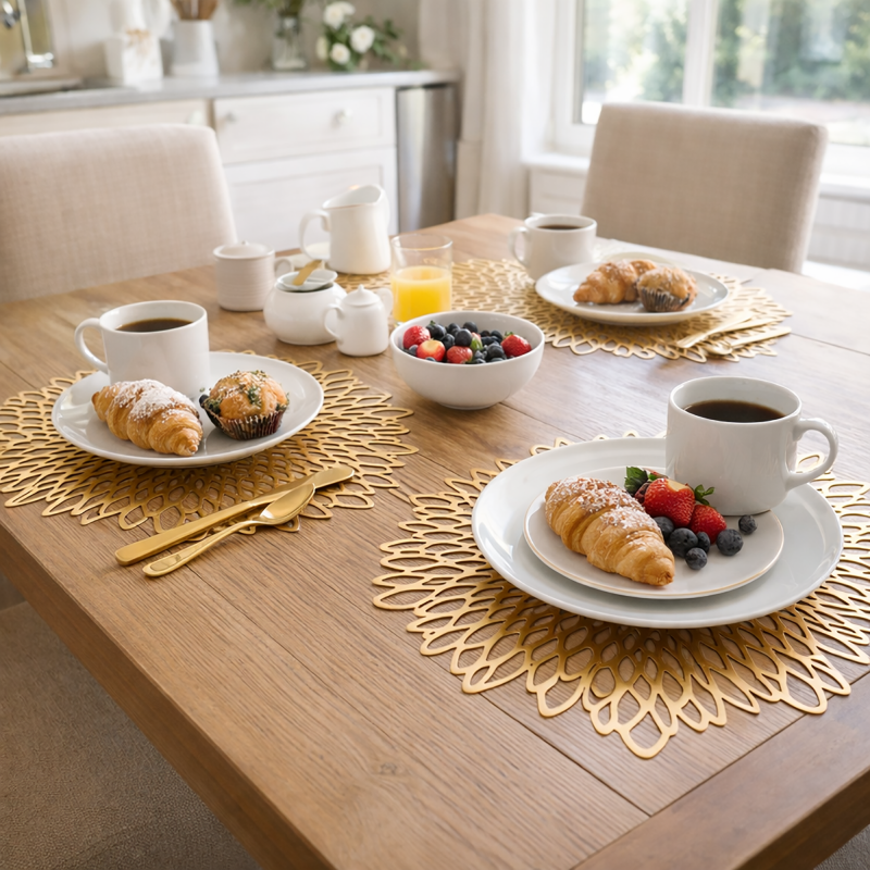 Set of 4 Round Placemats Gold, Heat-Resistant PVC Table Mats