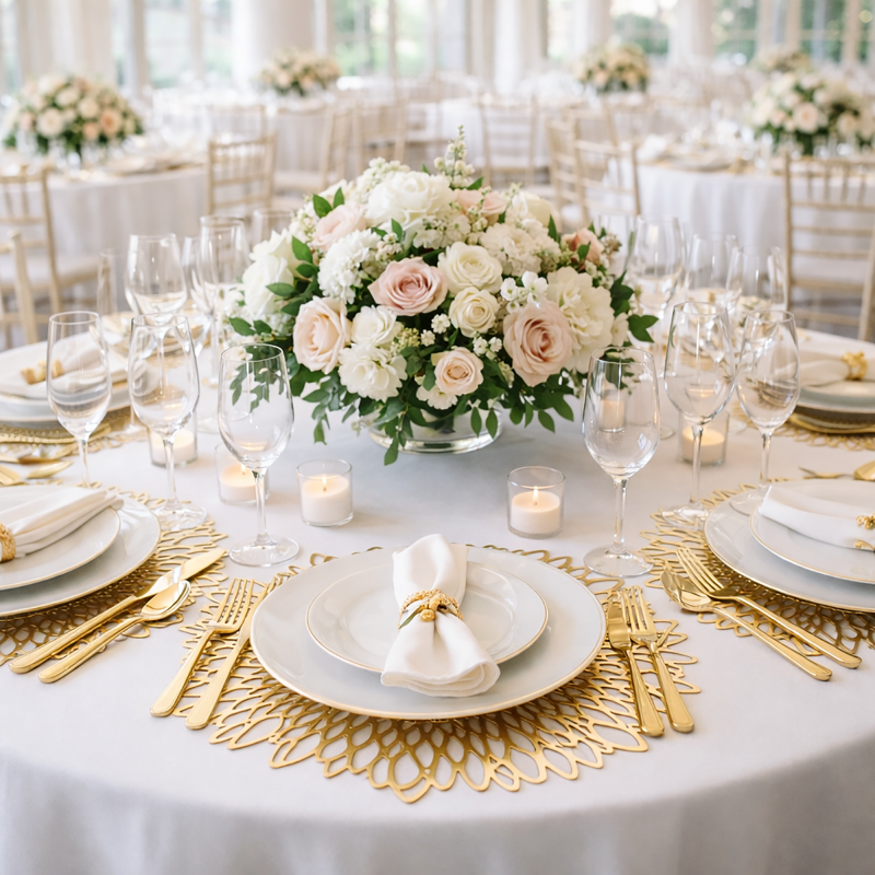 Set of 4 Round Placemats Gold, Heat-Resistant PVC Table Mats