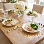 Set of 4 Round Placemats Gold, Heat-Resistant PVC Table Mats